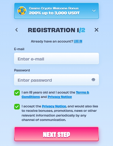 Enter email and create password on registration form